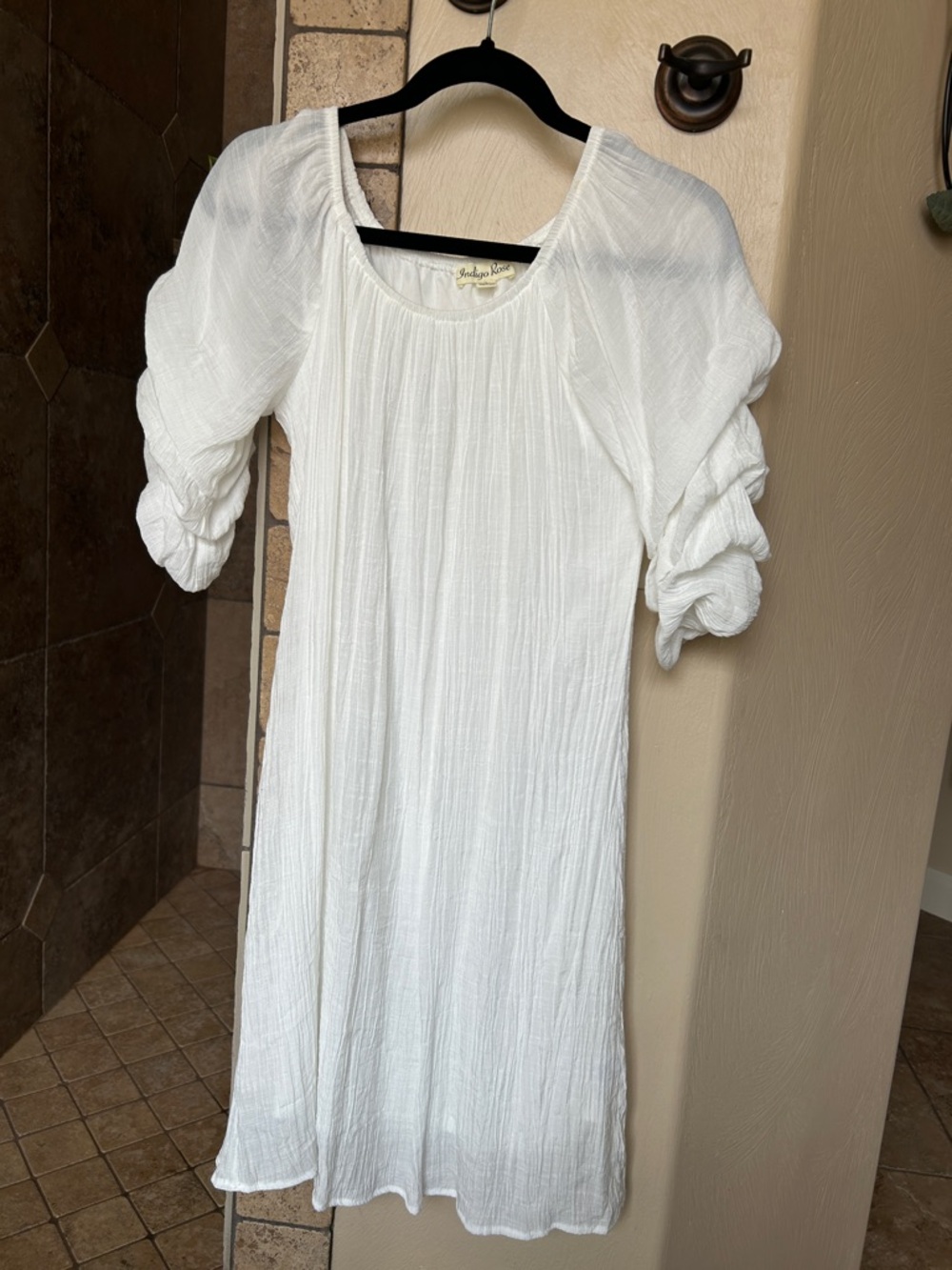 White Puff-Sleeve Midi Dress by Anonymous Label